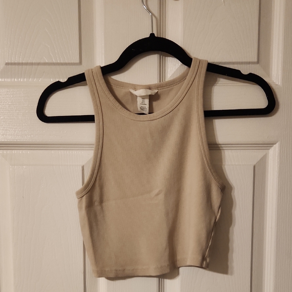 Beige Ribbed Crop Top